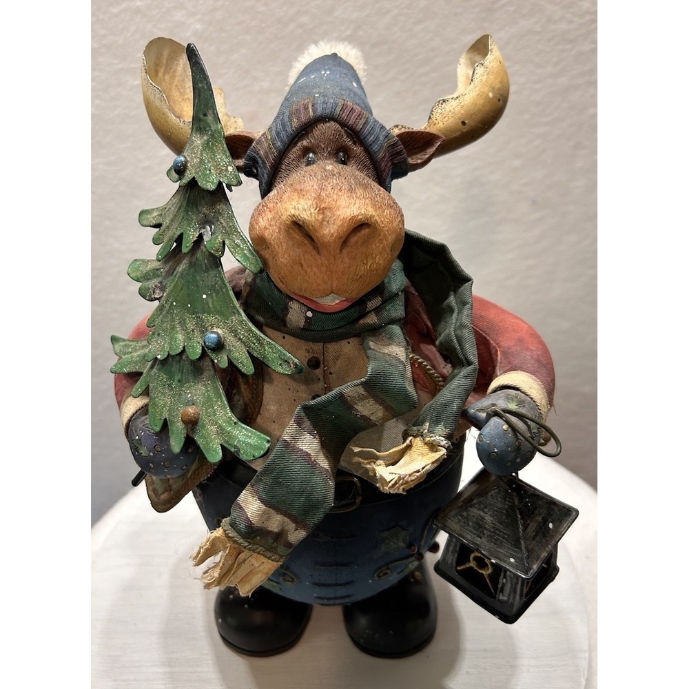 Adorable Brown 9X12" Humor Father Moose Figurine with Tree & Lamp